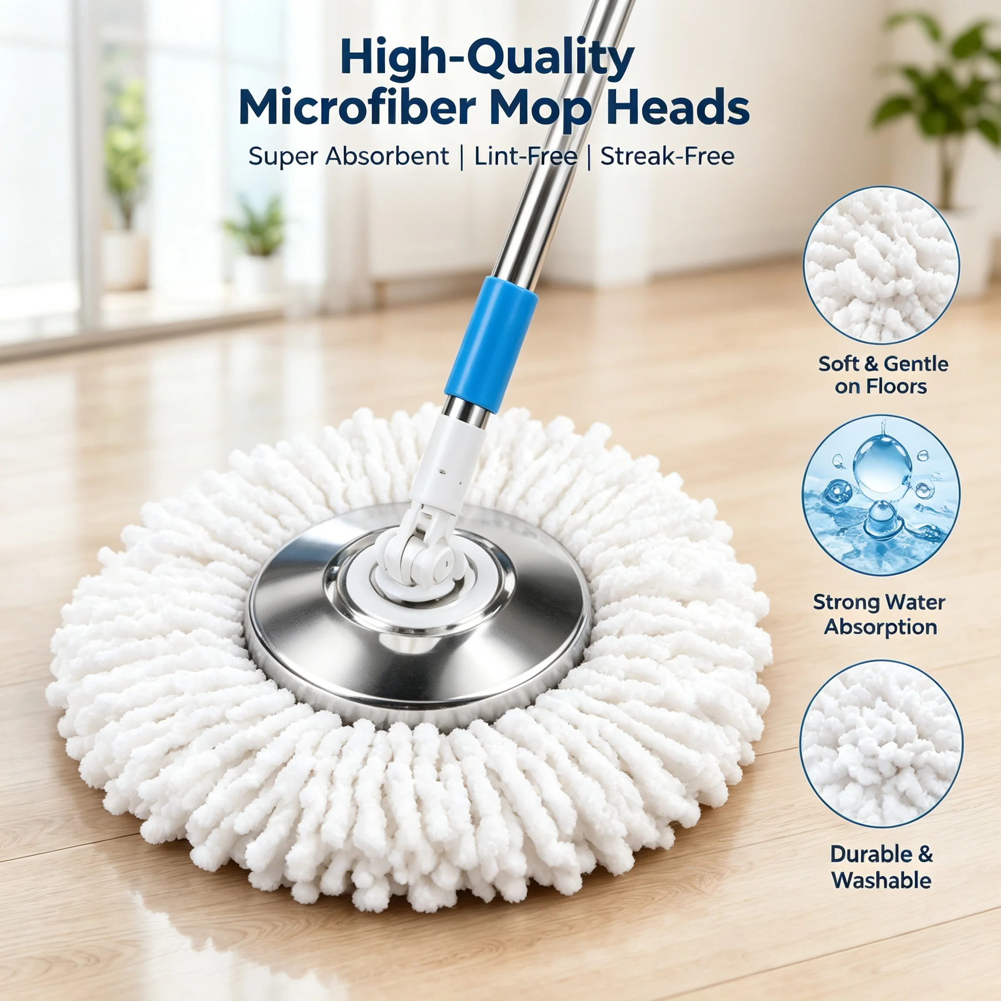 Spin Mop and Bucket Set with Wringer, 360° Rotating Microfiber Mop, Adjustable Handle Floor Cleaning System for Home
