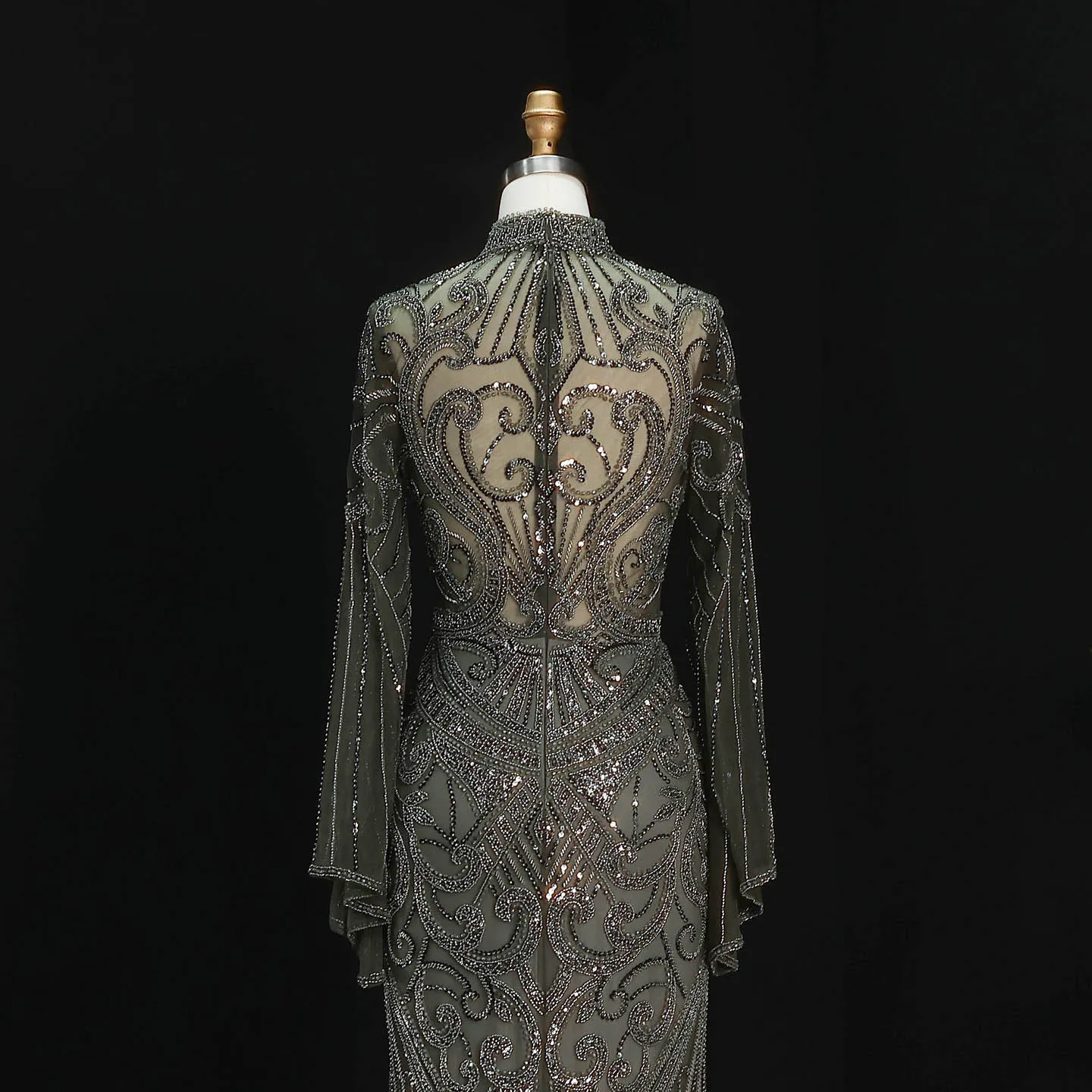 Sharon Said Abendkleider Luxuriöse Meerjungfrauenkleider mit Hohem Kragen und Langen Ärmeln, Funkelnde Pailletten-Formelle Kleider für Abschlussball und Party, Elegantes SS055 Maßgeschneidert – Detail 22
