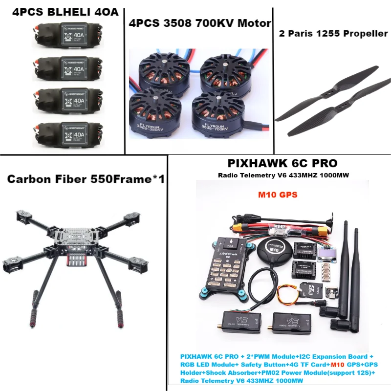 RctoSk 550 Hexa Frame PIXHAWK 6C PRO M10 Controllo di volo Carbonio Ardupilot Radio Telemetria Quadcopter 40A 3508 700KV Motore ESC