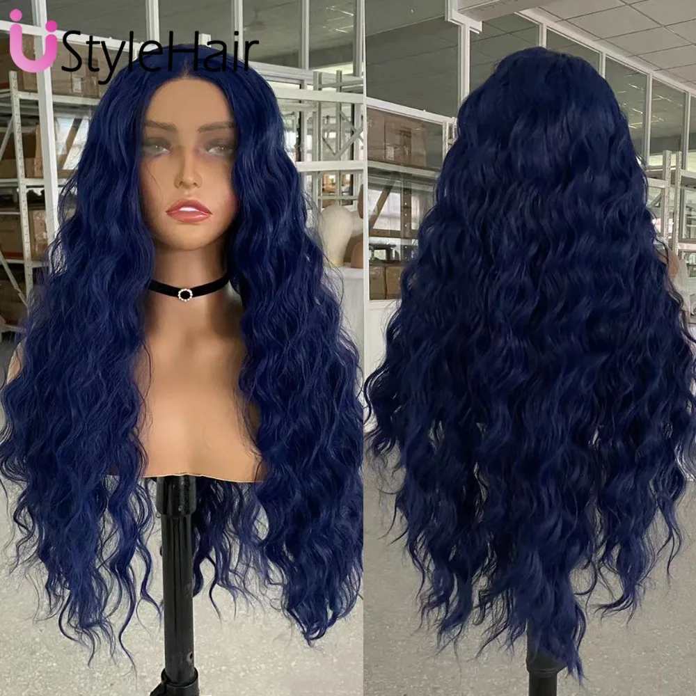 UStyleHair-Peluca de cabello sintético con malla frontal, pelo largo de onda profunda, resistente al calor, aspecto Natural, uso diario, Cosplay