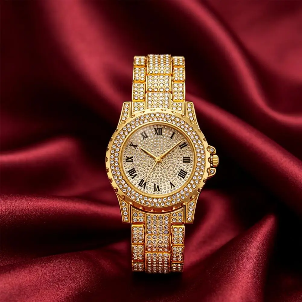 Ladies Watch Women Quartz Watch Women's Rhinestone Bracelet Watch with Alloy Roman Numerals Densely Set Crystals for Office