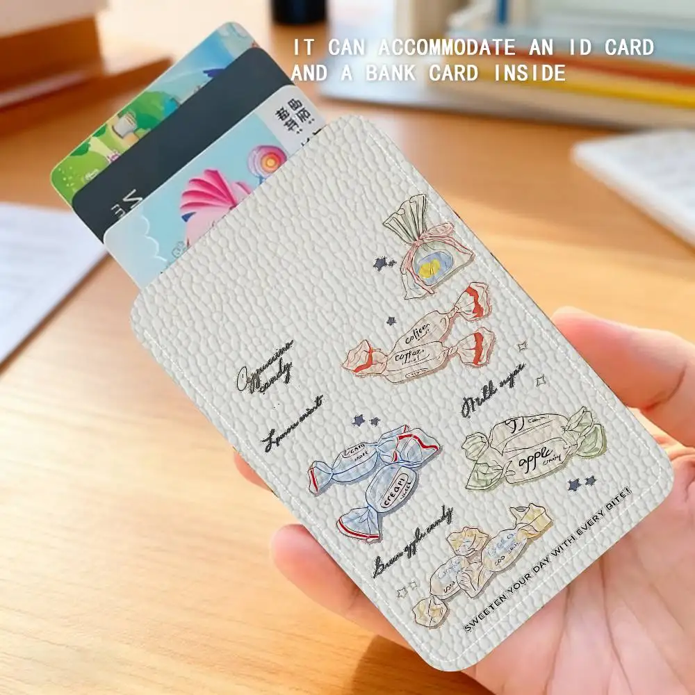Ins Niche Graffiti Colored Line PU Soft Leather Rectangular Keychain Card Holder, Badge Student ID Bus Elevator Card Protector