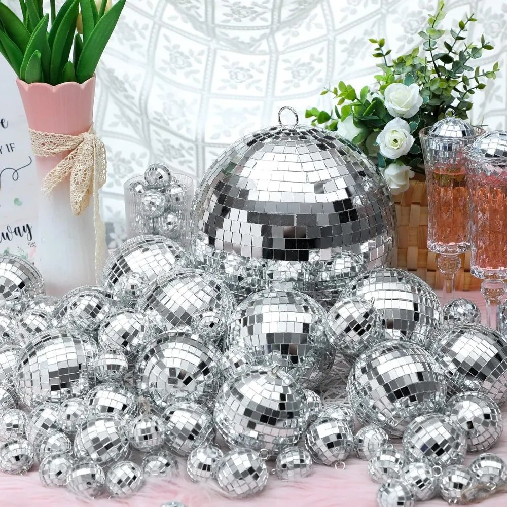 

Mirror Disco Balls Decorations, Different Sizes Bulk Silver Disco Balls Ornaments Hanging, Christmas Tree Dance Music