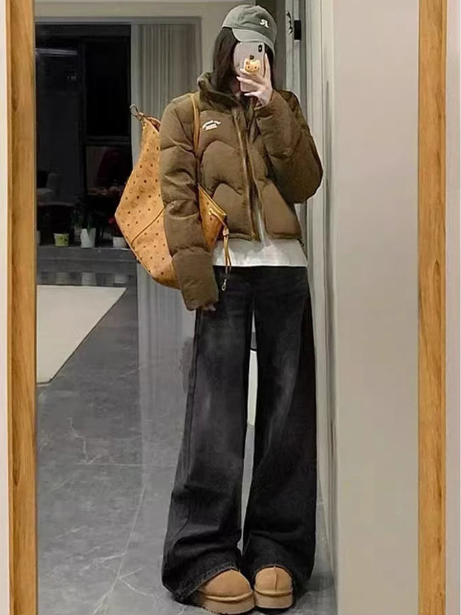 

Прямые джинсы больших размеров с высокой талией, женские весенне-осенние свободные брюки с широкими штанинами длиной до пола, грушевидное боди