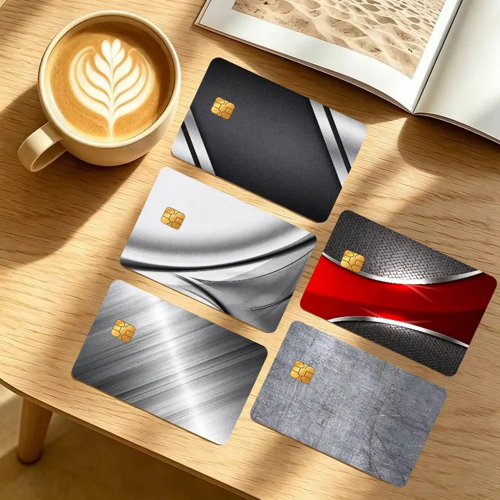 Silvery Metal cool  Anime Credit Card Skin Stickers For Bank Card Bus Metro Card Sticker Waterproof Women