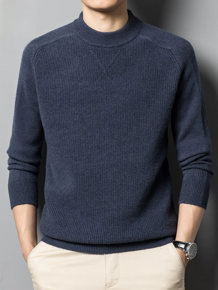 

Мужской шерстяной свитер с высоким воротником, вязаный, теплый, универсальный, зимний, модный, повседневный, свободного кроя, молодежный, с длинными рукавами