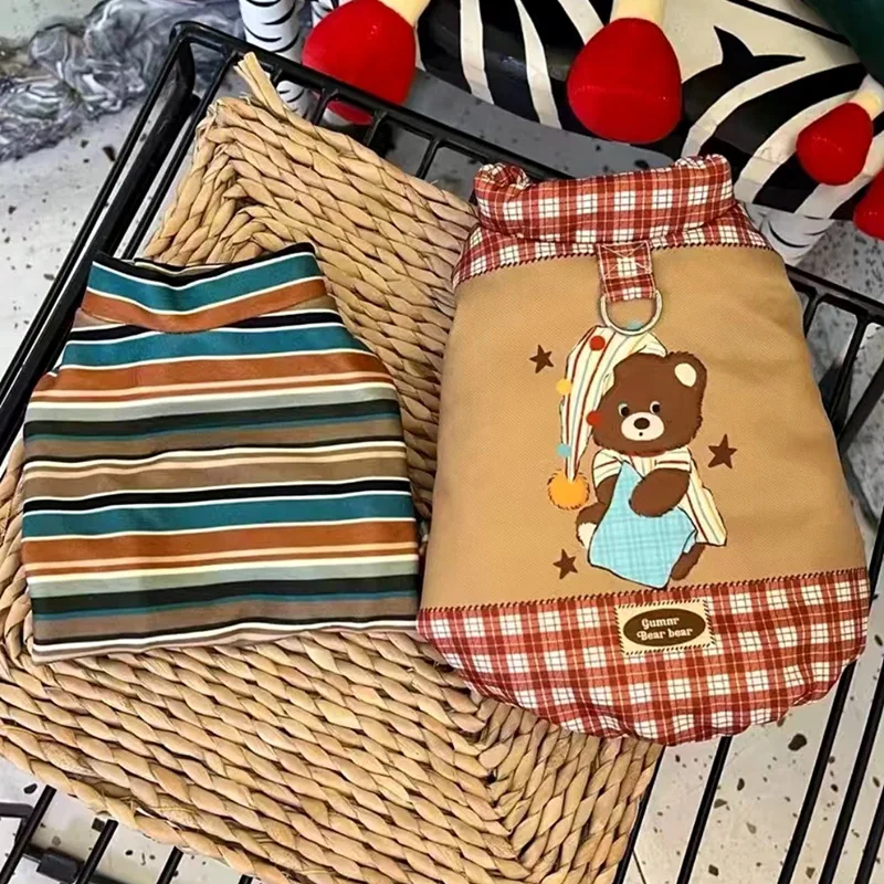 

Schnauzer Winter Clothes with Leash Attachment Pet Cotton Jacket Teddy Sleeveless Down Jacket Animal Print Maltese Coat