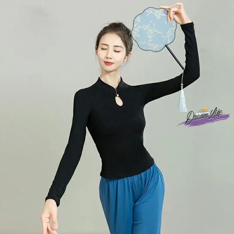 

Элегантный тренировочный костюм для современных танцев с длинными рукавами для женщин, облегающий костюм для занятий народными танцами, классический танцевальный костюм для похудения