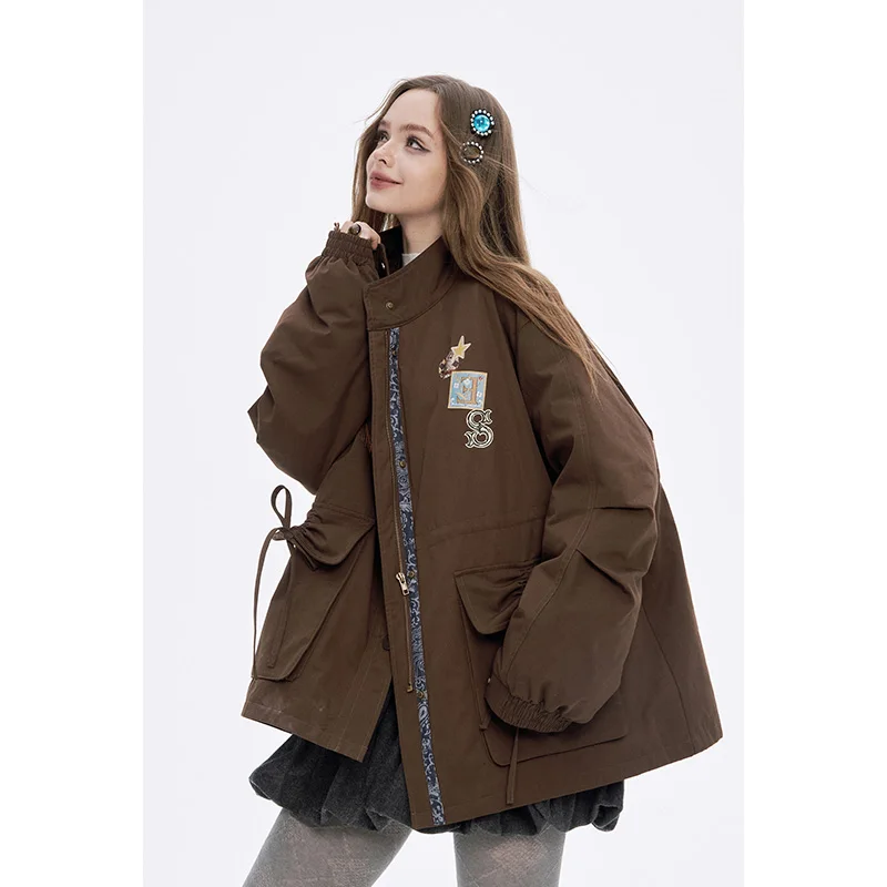 ELFSACK 2025 Winter New Arrivals Casual Soft Warm Faux Fur Collar Cotton Blend Paneled Puffer Jacket For Woman
