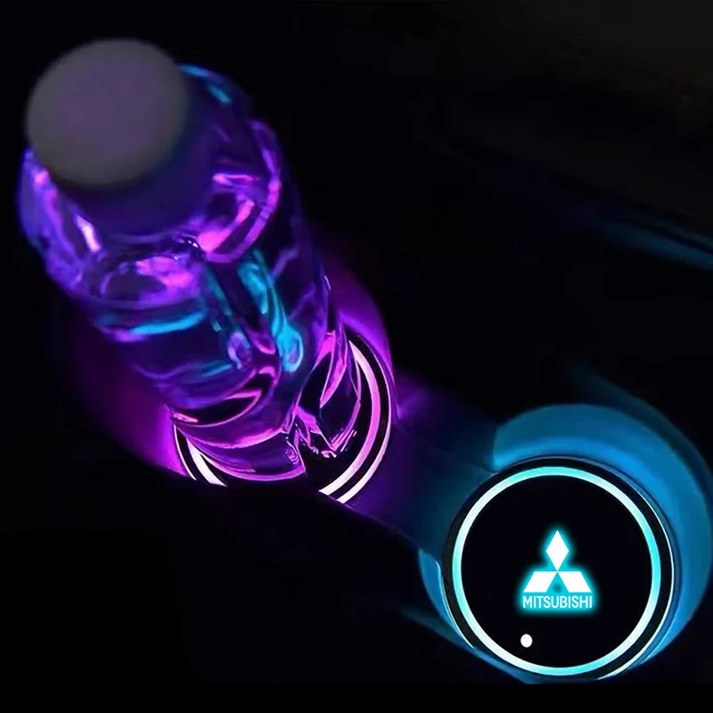 LED Luminous Car Water Cup Holder Coaster Lamps For Mitsubishi Outlander L200 Lancer Pajero RALLIART Colt Triton Delica Galant