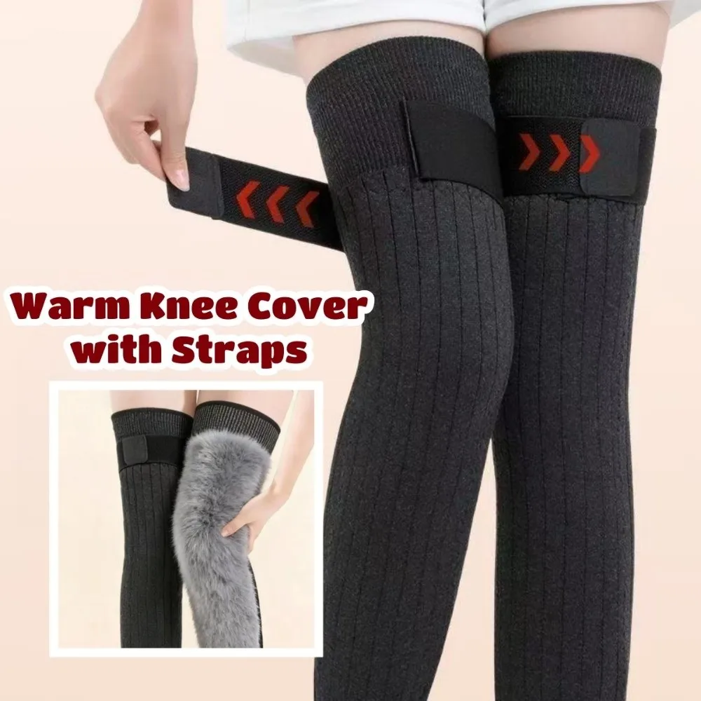 Cold-proof Warm Knee Pads with Straps Elastic Windproof Thermal Leg Warmers Comfortable Wraps Leg Thick Knee Protector