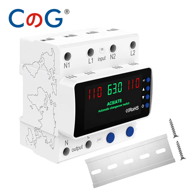 CG Adjustable ATS Over Under Voltage Current Protector 63A 110V Dual Power Selector with LED Display Automatic Transfer Switch