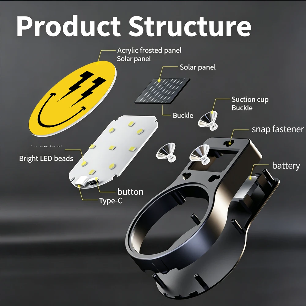 Solar powered LED creative emoticons, car ambient lights, triangle rear window anti rear end collision loading lights