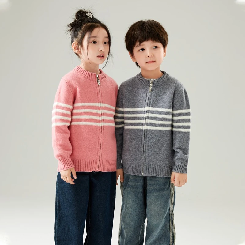 

Зимний теплый шерстяной свитер для мальчиков, однотонная майка из 100% шерсти для девочек, кардиган, свитер, детский кашемировый детский свитер для подростков, пальто