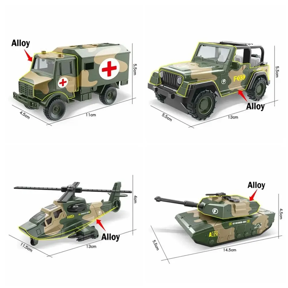 Simulação educacional tanque modelo de carro brinquedo helicóptero puxar para trás carros liga metal ambulância veículo blindado brinquedo meninos presente