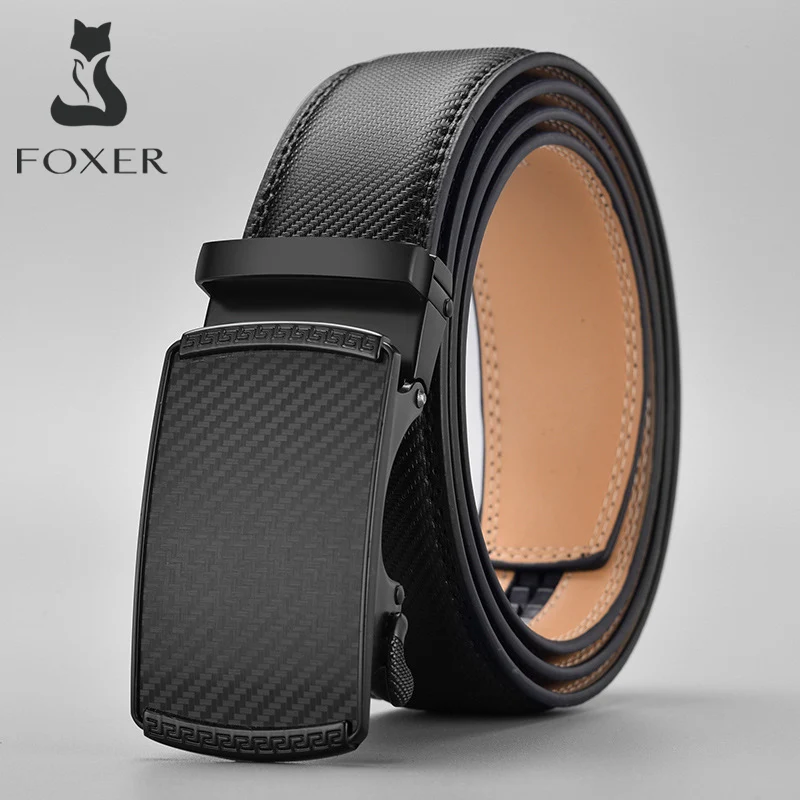 FOXER Brand Men's Belt Cowhide Leather Solid Color Symmetrical Buckle Waistband Jeans Dress 2026 New Male Accessories Handmade