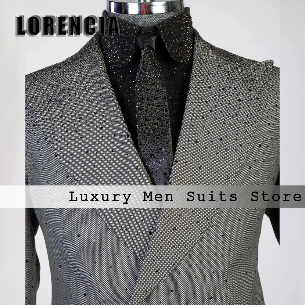 Simple Crystal Suits for Male 2 Pieces Double Breasted Evening Party Tuxedos Customized Blazer Pants costumes homme Men's Cloth