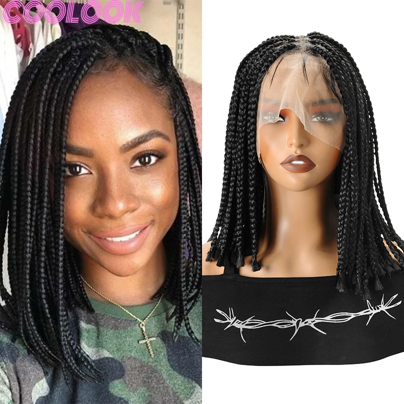 10inch Synthetic Full Lace Box Braided Wigs Lightweight Short Bob Braids Wigs with Plaits Cornrow Lace Frontal Wigs for Braiding