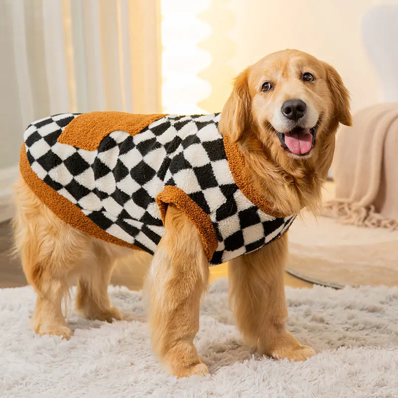 Pet Dog Clothes for Large Dogs Winter Plush Dog Hoodies Cute Plaid Big Dog Coat Fashion Soft Cat Pullovers Pet Hoodies Dog Coat