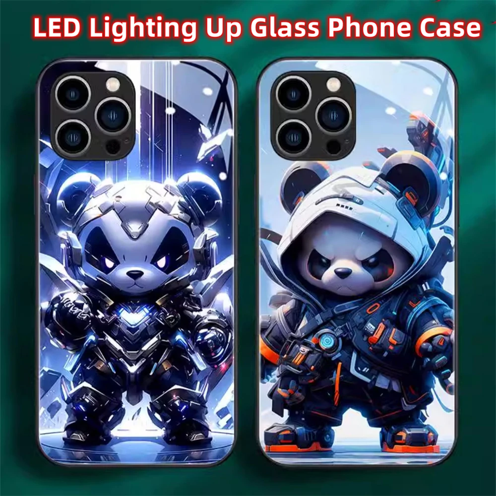 So Cool Panda Warrior Design LED Light Glow Luminous Phone Case For Samsung S25 S24 S23 S22 S21 S20 FE Note 10 20 Plus Ultra A54