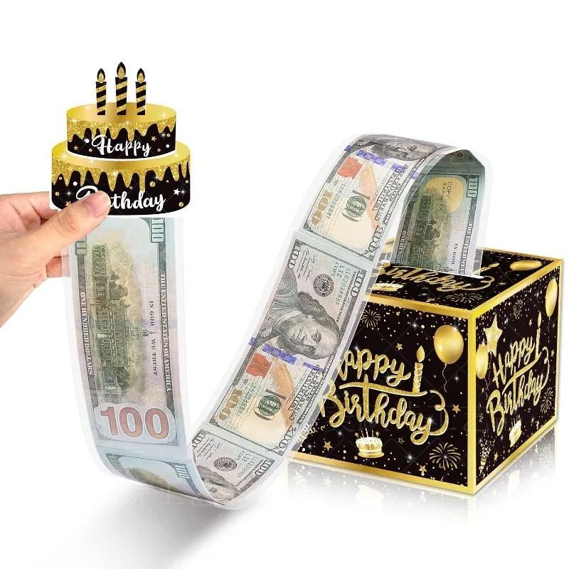 1set New Birthday Money Box for Cash, Black Surprise Box Explosion Gift , Billionaire Money Holder with Pull Out Card DIY Set