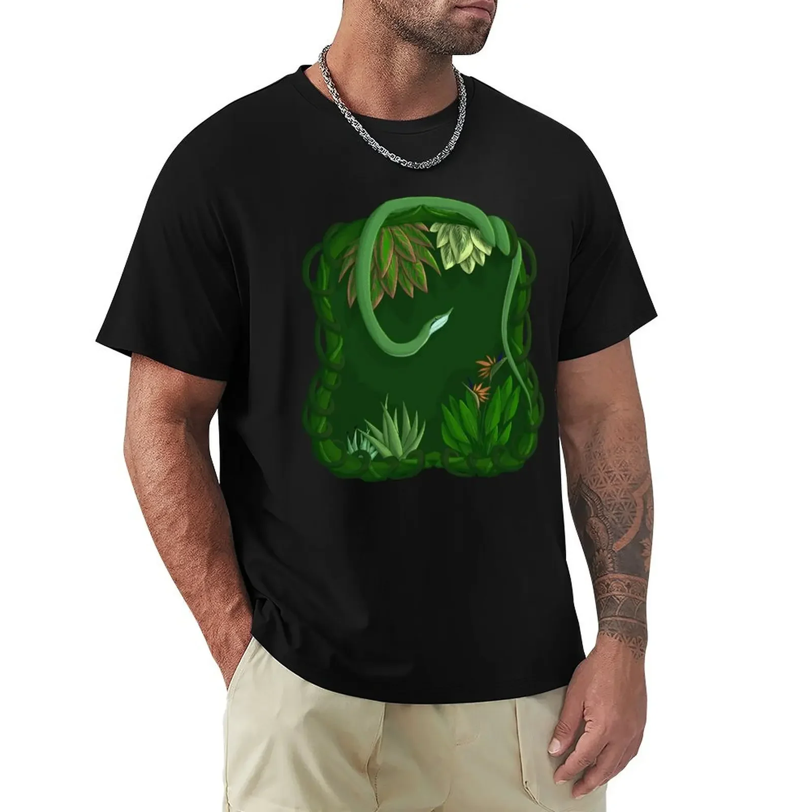 

Rhino Rat snake on a Tropical frame T-Shirt anime stuff oversized graphic tee mens cotton t shirts