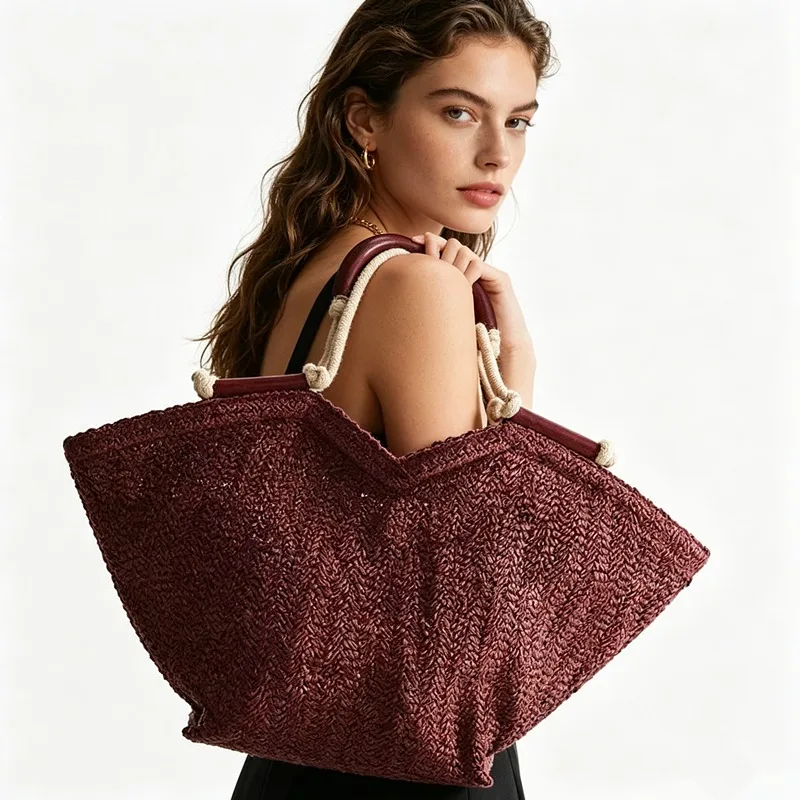 NEW Large Capacity Straw Tote Bag Designer Women Handbags Handmade Woven Summer Beach Bag Big Shopper Purses