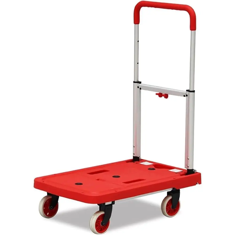 

Прочная ручная тележка с пластиковой панелью и регулируемой ручкой с колесами для багажа и Parcels (красная)