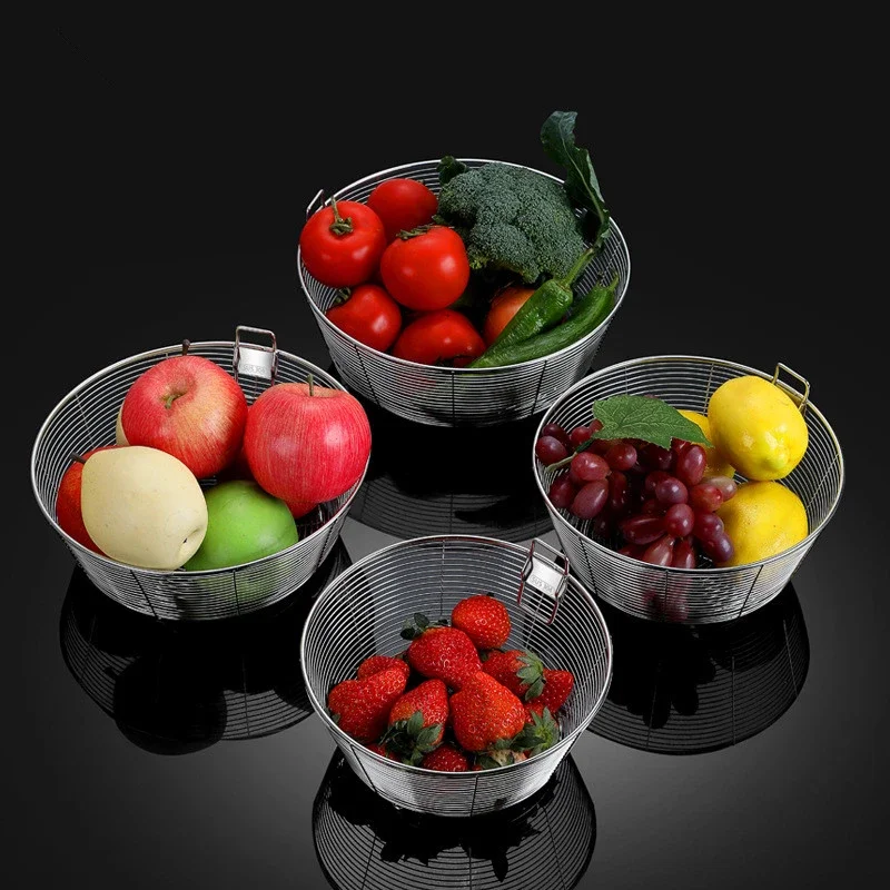 304 Stainless Steel Foldable Colander Fry French Chef Basket Household Multifunction Drainer Mesh Strainer Kitchen Cooking Tool