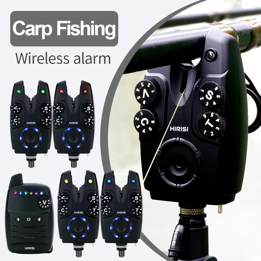 Hirisi Kabelloses Alarm-Set zum Karpfenangeln, 1+4, mit Diebstahlschutz und Bissanzeige, S4-Alarm-Set, Angelgerät für Karpfenangler