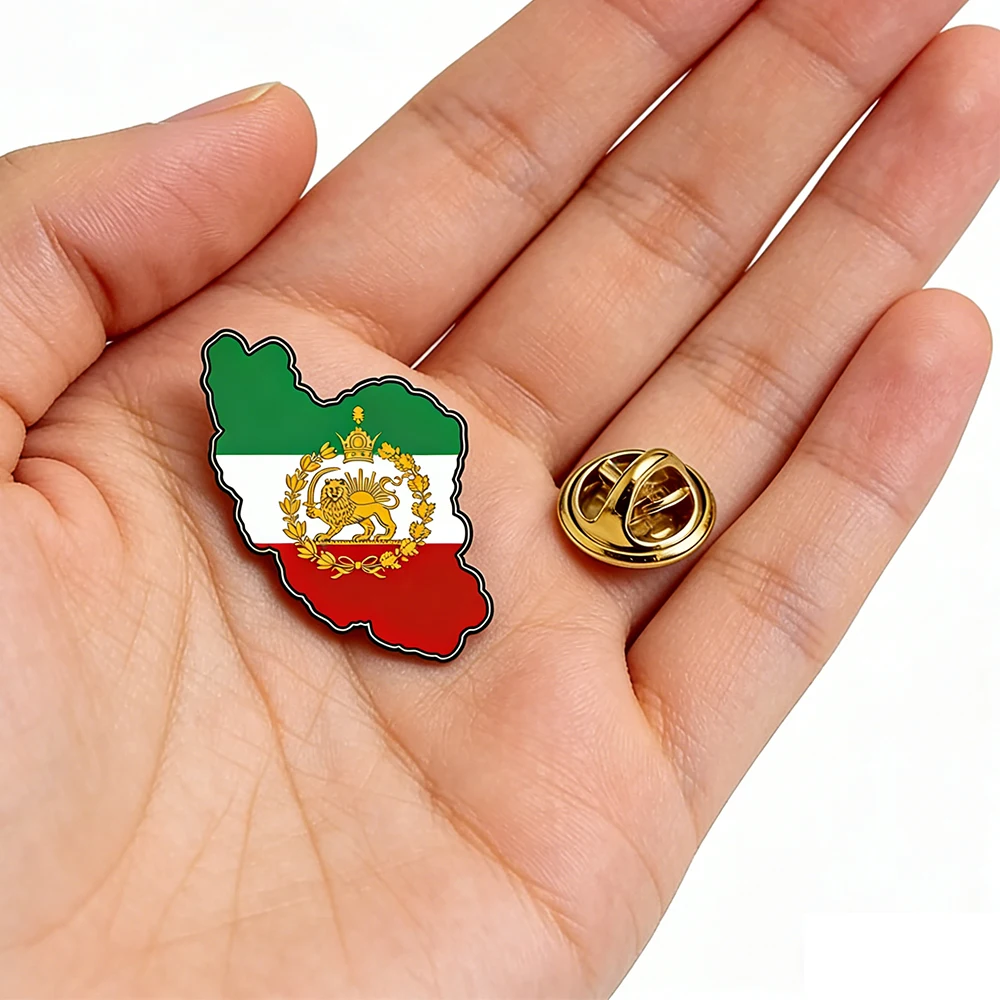 Iran Map Flag Lapel Pins Persia Lion Sun and Crown Brooch Stainless Steel Brooches Persian Iranian Badges Jewelry Souvenir Gifts