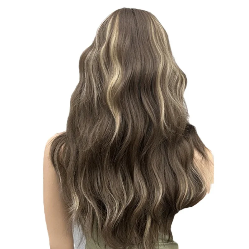 أبرز الشعر الطويل الجزء الأوسط شعر طويل مجعد لمنتجات WomencosFiber شعر مستعار مقاوم للحرارة نمط شعر الرأس بالكامل