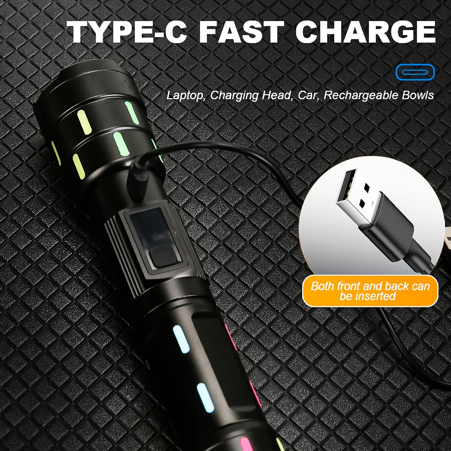 Imagem -04 - Poderosa Lanterna Led com Modos de Iluminação Lanterna Zoom Tático Usb Recarregável Acampamento ao ar Livre Caminhadas Lanterna de Emergência 9000lm