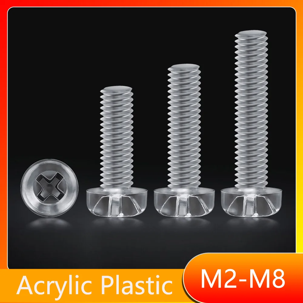 Plastic Acrylic Insulated Fixing Cross Screws M2 M2.5 M3 M4 M5 M6 M8 Metric Acrylic Clear Screw Bolt Round Head Phillips Screw