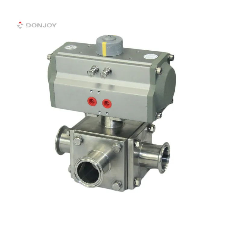 DONJOY SS304 316L stainless steel three-way valve horizontal pneumatic ball valves