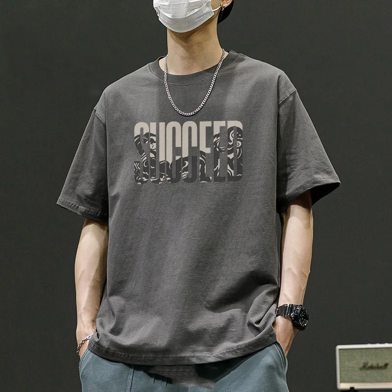 

Men's Summer New Short Sleeve White Loose T Shirts Printing Letter Simplicity Solid Color Trend Tops Korean Fashion Men Clothing