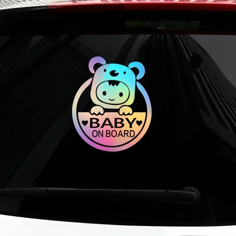 Baby On Board Sign Car Window Bumper Decal Sticker Reflective Car Stickers Cute Cartoon Stickers Car Accessories