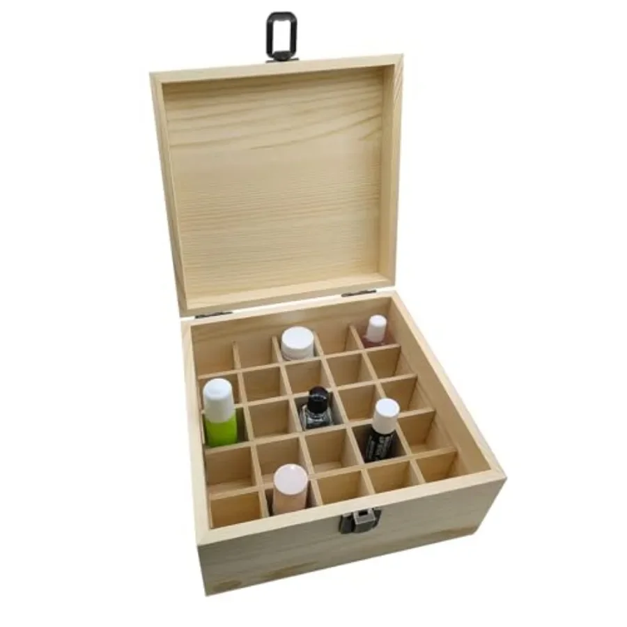 

Wooden Essential Oil Storage Box with Flip Cover for Large Capacity Organization 25Slot Design Ideal for Storing Nail Polish Co