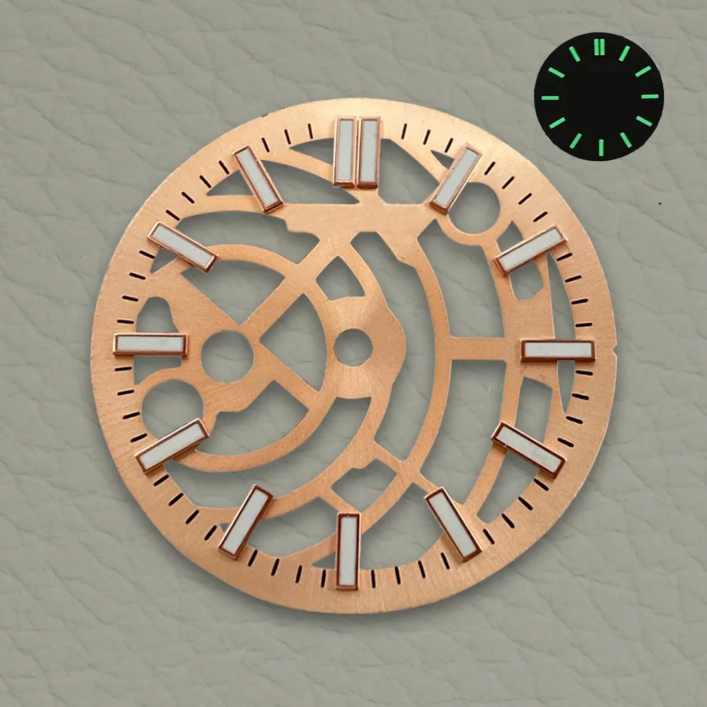 28.5mm S Logo Hollow Out Dial Suitable for NH70 NH72 Movement Green Luminous Watch Modification Accessories