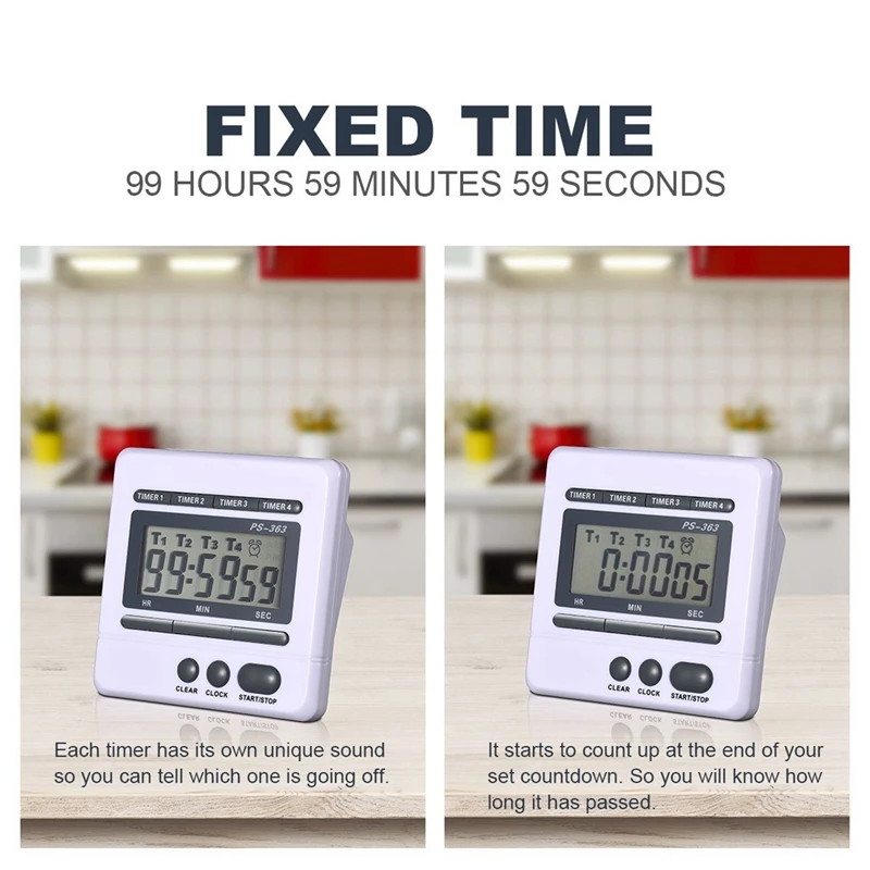 3X Digital Countdown Timer 4 Channel Count Up Down Kitchen Cooking Timer Clock