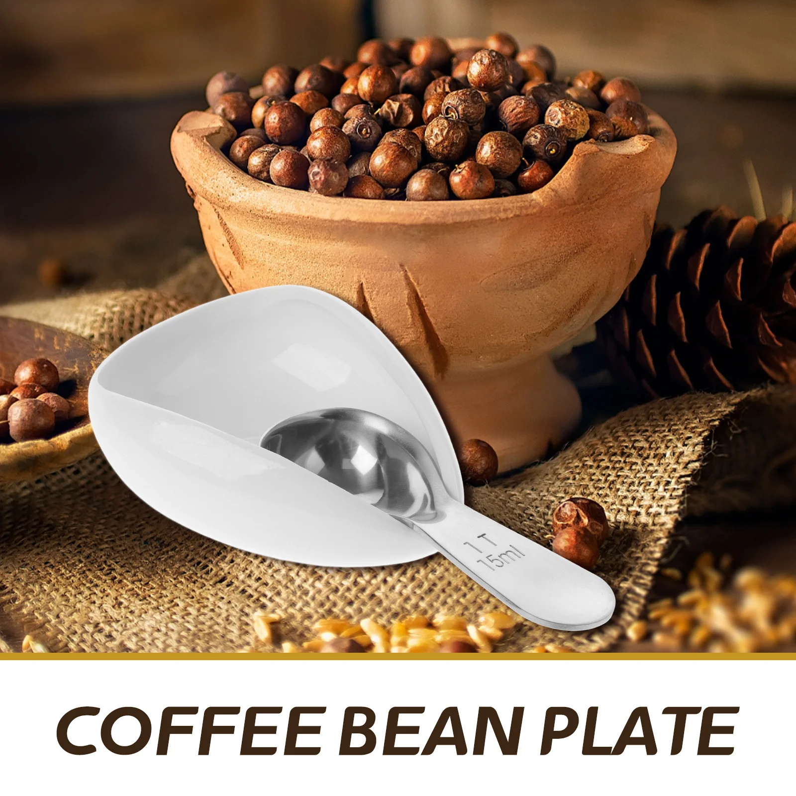 

1Set Ceramic Coffee Bean Dosing Tray Stainless Steel Spoon Coffee Bar Accessory Measuring Display Plate Reusable Holder