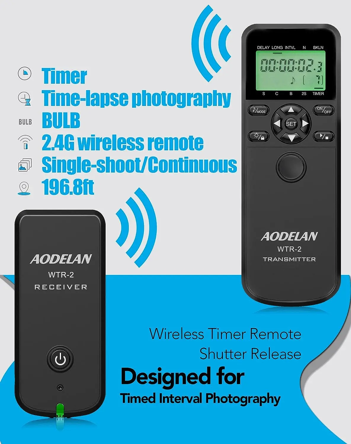 Wireless WTR-2 Camera Timer Shutter Release Timelapse Intervalometer Remote Control For Canon Sony Nikon Bulb Continuous Shootin