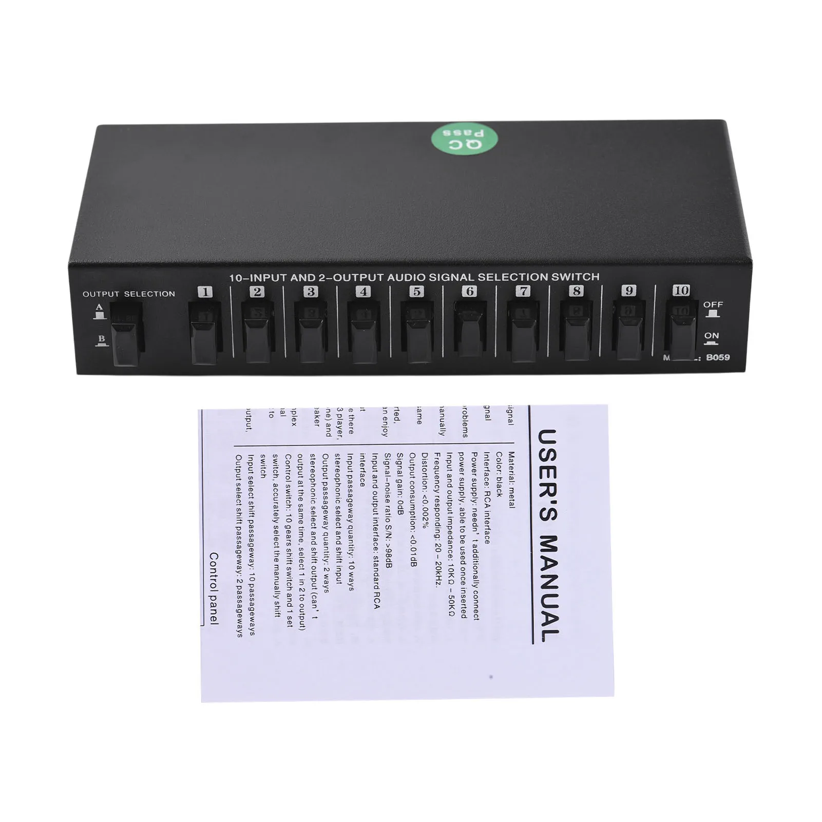

LYNEPAUAIO RCA Audio Video Switcher Selector 10 in 2 Out Or 2 in 10 Out Audio Frequency Signal Select Shift Device 2 Ways RCA