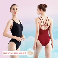 Leotardos de Ballet negros para mujer, camisola doble, Body de gimnasia entrecruzado en la espalda, Ropa de baile, trajes de bailarina para adultos