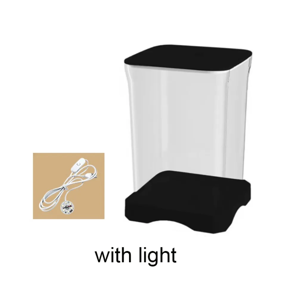 Acrylic Betta Fish Tank High Transparency Removable Mini Goldfish Tank with Feeding Hole Small Landscape Fish Tank