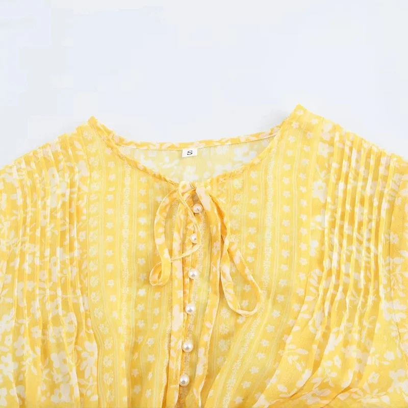 Z Frühling Neue Faion Casual Vielseitig Kleine Blumen Druck Chiffon Lange Sve frauen Dr Polyester Faser Damen Rock