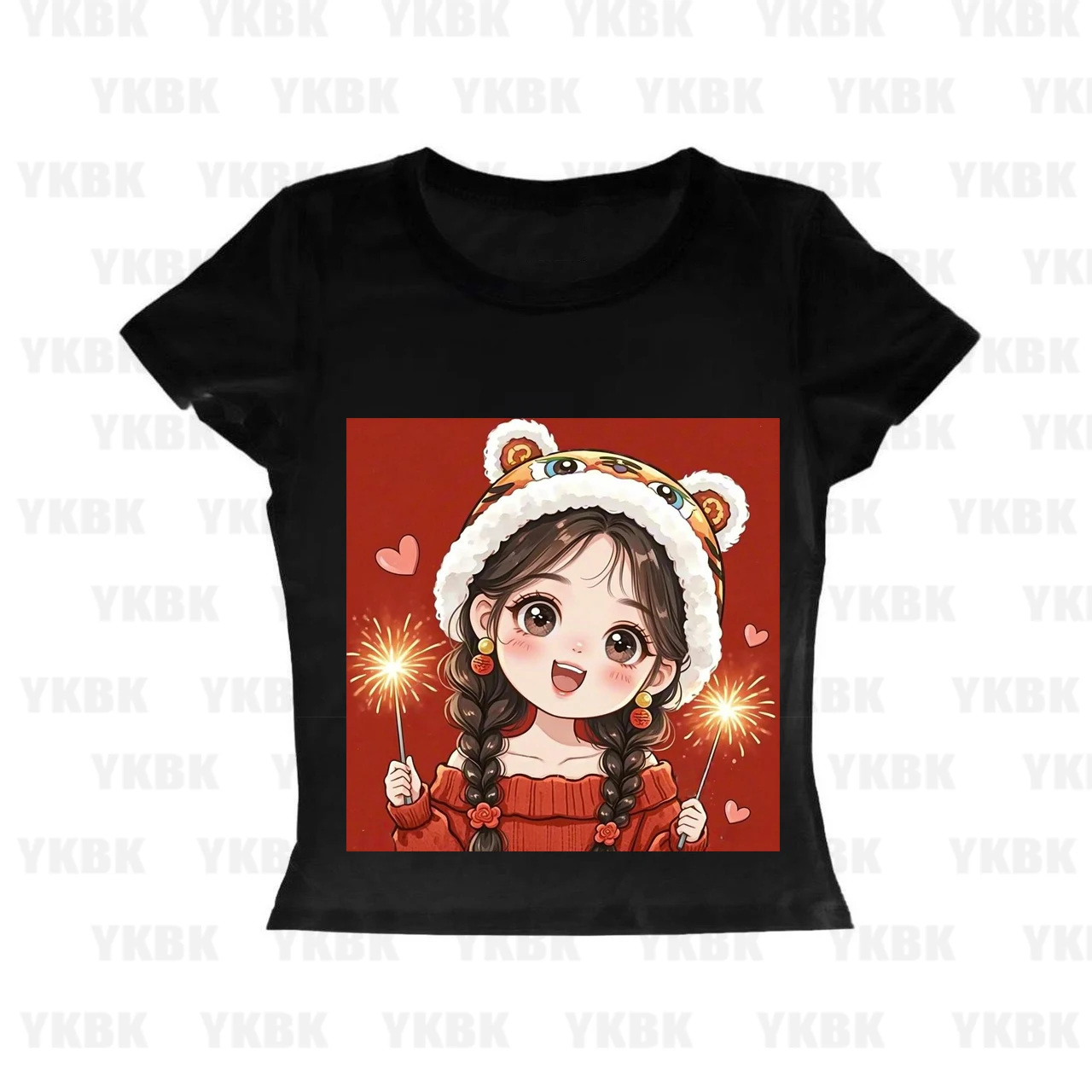Women's Chinese Anime-Style T-Shirt Cute Design Round Neck Short Sleeve Casual Spring/Summer/Fall Top Casual Wear