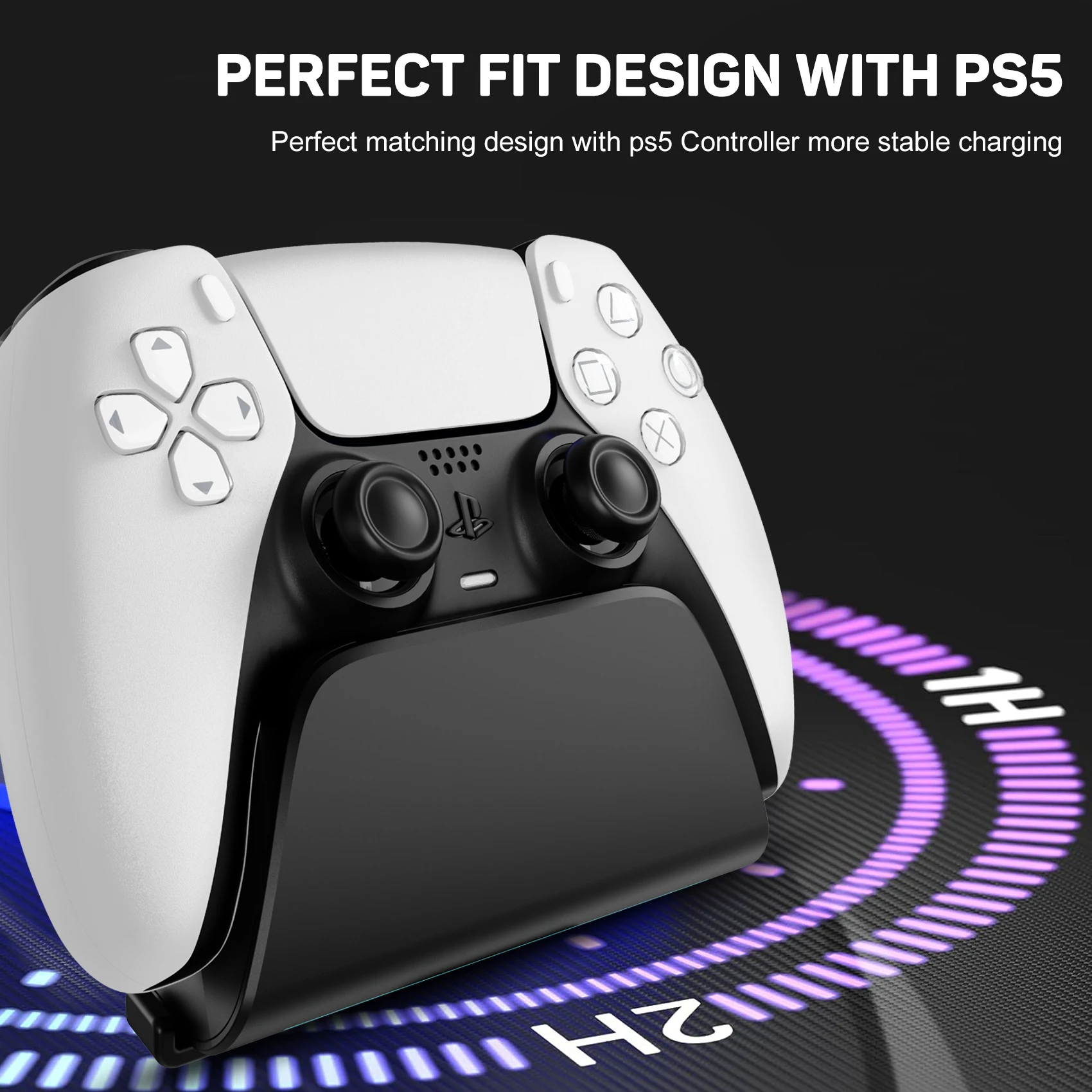 LinYuvo-Suporte de Carregamento Rápido para PlayStation 5 com Luz RGB, Design Berço Curvo, Matches PS5 DualSense Wireless Controller