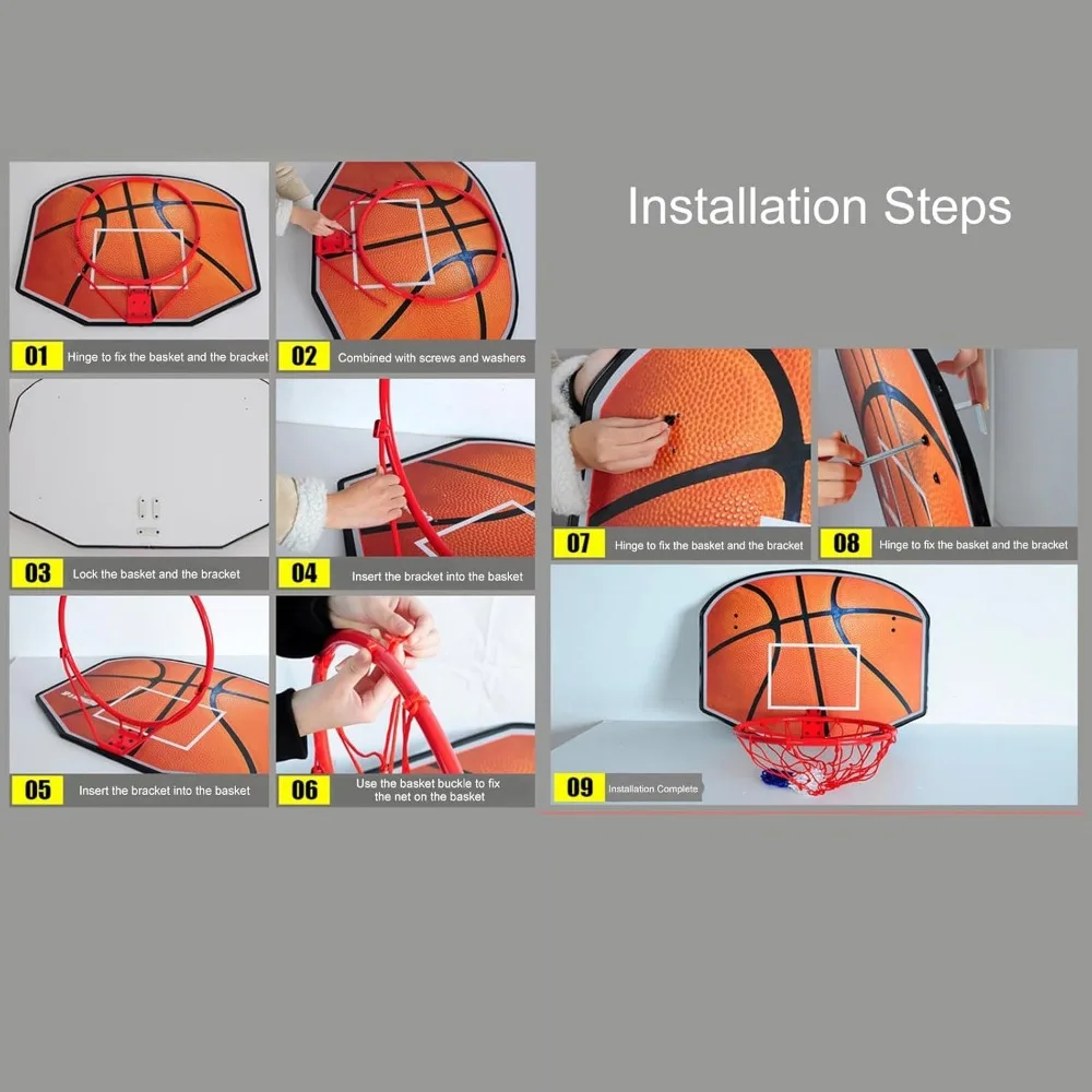Indoor-Basketballkorb mit Holzrückwand und 17-Zoll-Stahlrand für Jugendliche und Erwachsene – ideale hängende Gartenausrüstung