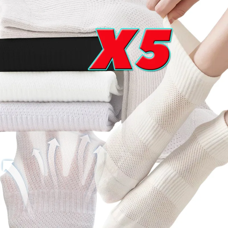 

5Pairs Summer Thin Low Cut Sock Solid Color Breathable Cotton Short Stockings Soft Sport Hollow-out Mesh Athletic Ankle Socks